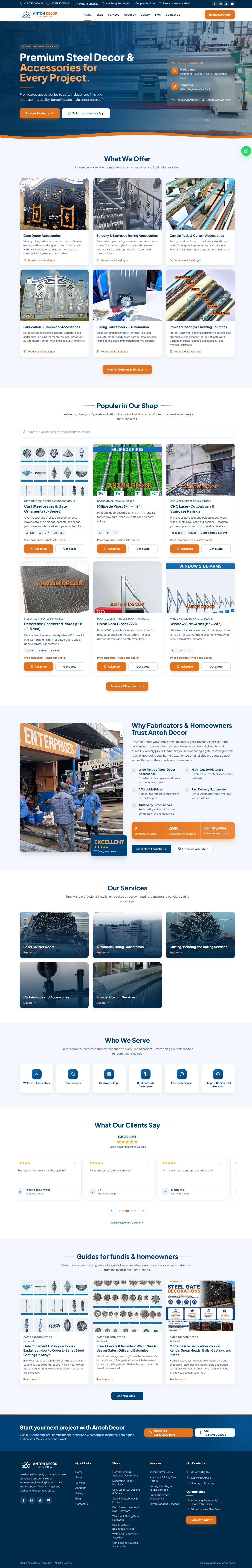 Full homepage of the Antoh Decor Enterprises website