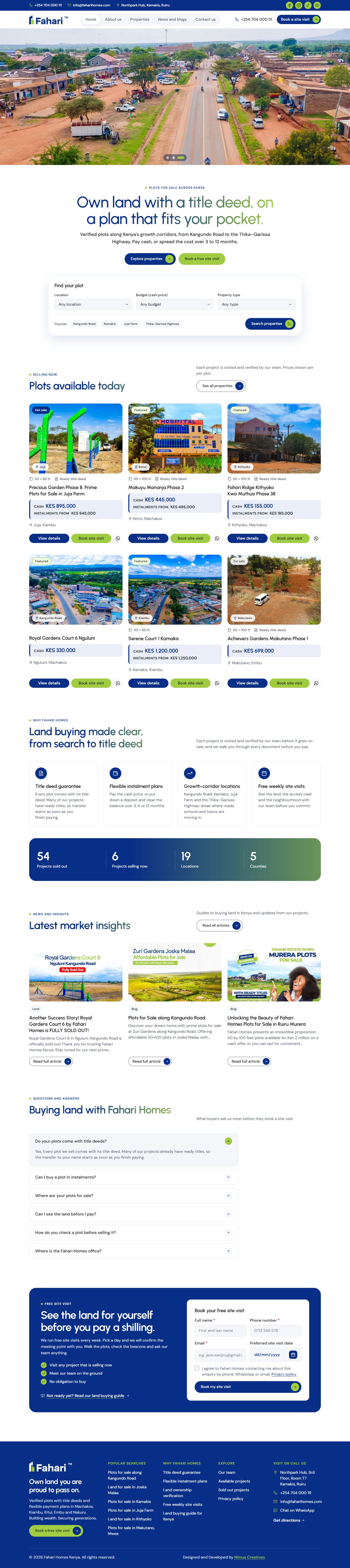 Full homepage of the Fahari Homes Kenya website