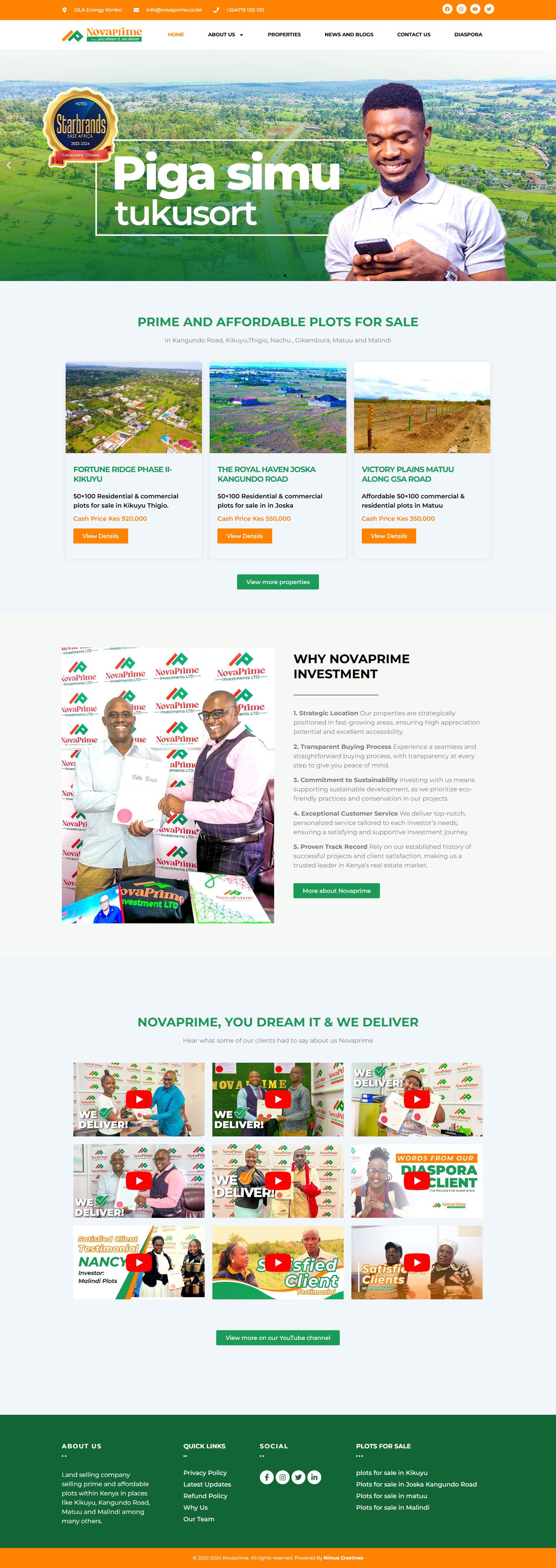 Full homepage of the Novaprime Investment website
