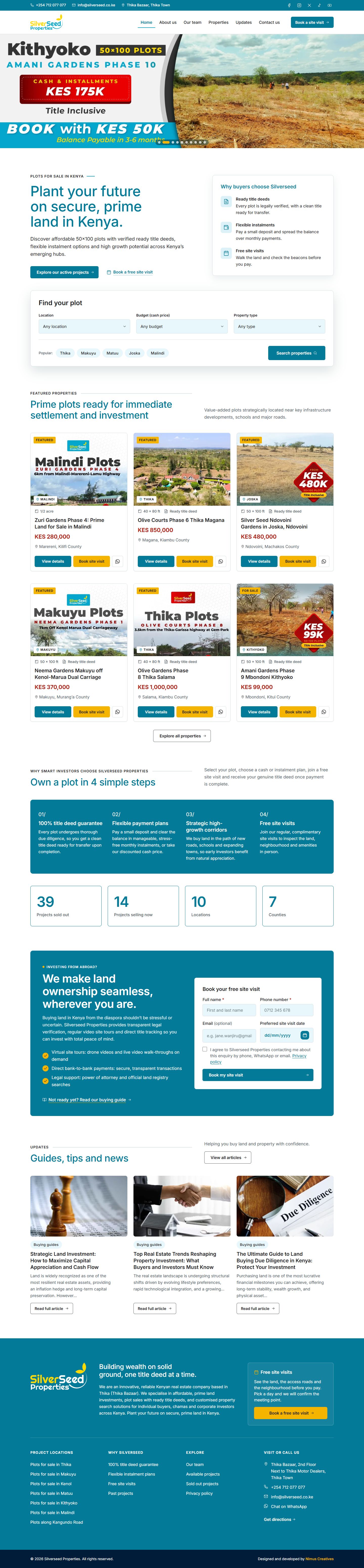 Full homepage of the Silverseed Properties website